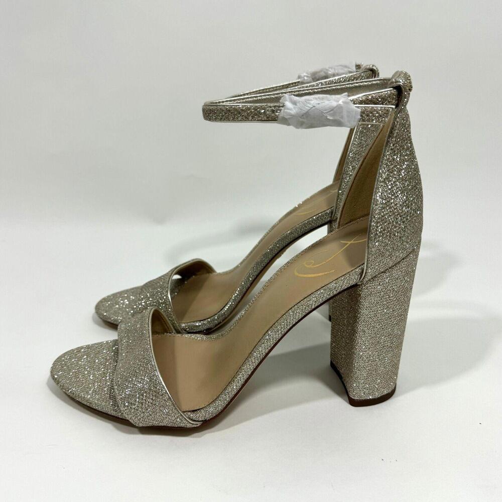 Sam Edelman Women’s Size 9 Wide Light Gold Mesh Yaro Ankle Strap Block Heels - Picture 3 of 9